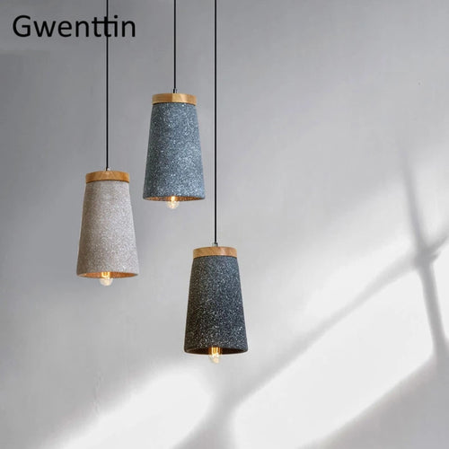 suspension en ciment vintage et bois moderne à LED - vue 4 sur 9