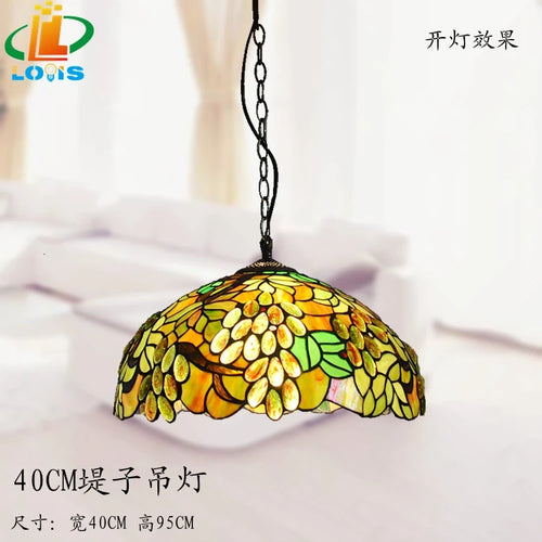 lustre antique en style européen avec feuilles vertes décoratives - vue 3 sur 6