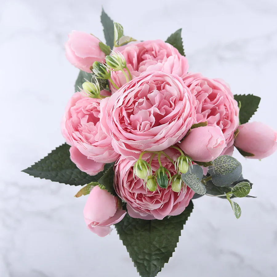 bouquet de fleurs artificielles de pivoines en soie pour décoration intérieure - vue 7 sur 18
