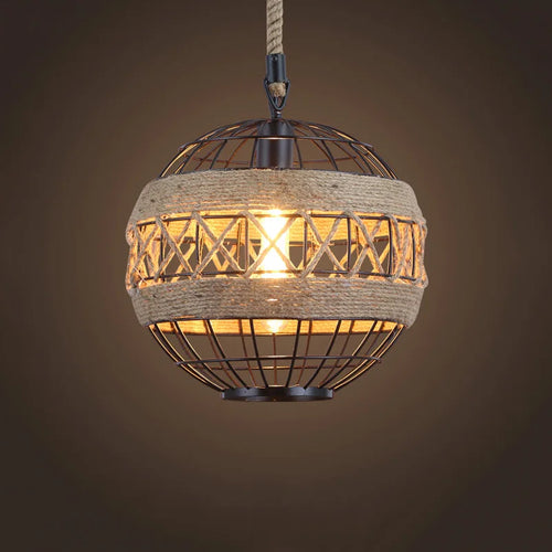 lustre rétro en corde de chanvre pour restaurant bar café - vue 2 sur 7