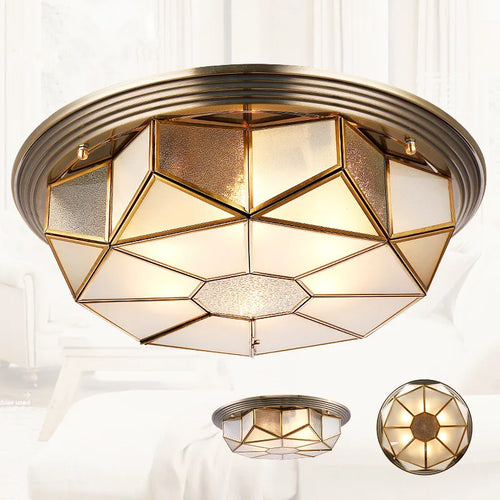 plafonnier vintage en verre et cuivre pour intérieur - vue 2 sur 6