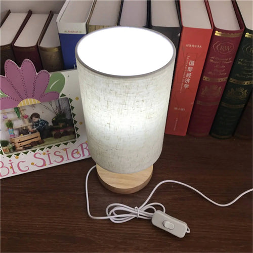 lampe de bureau led minimaliste moderne en tissu et bois usb - vue 9 sur 9