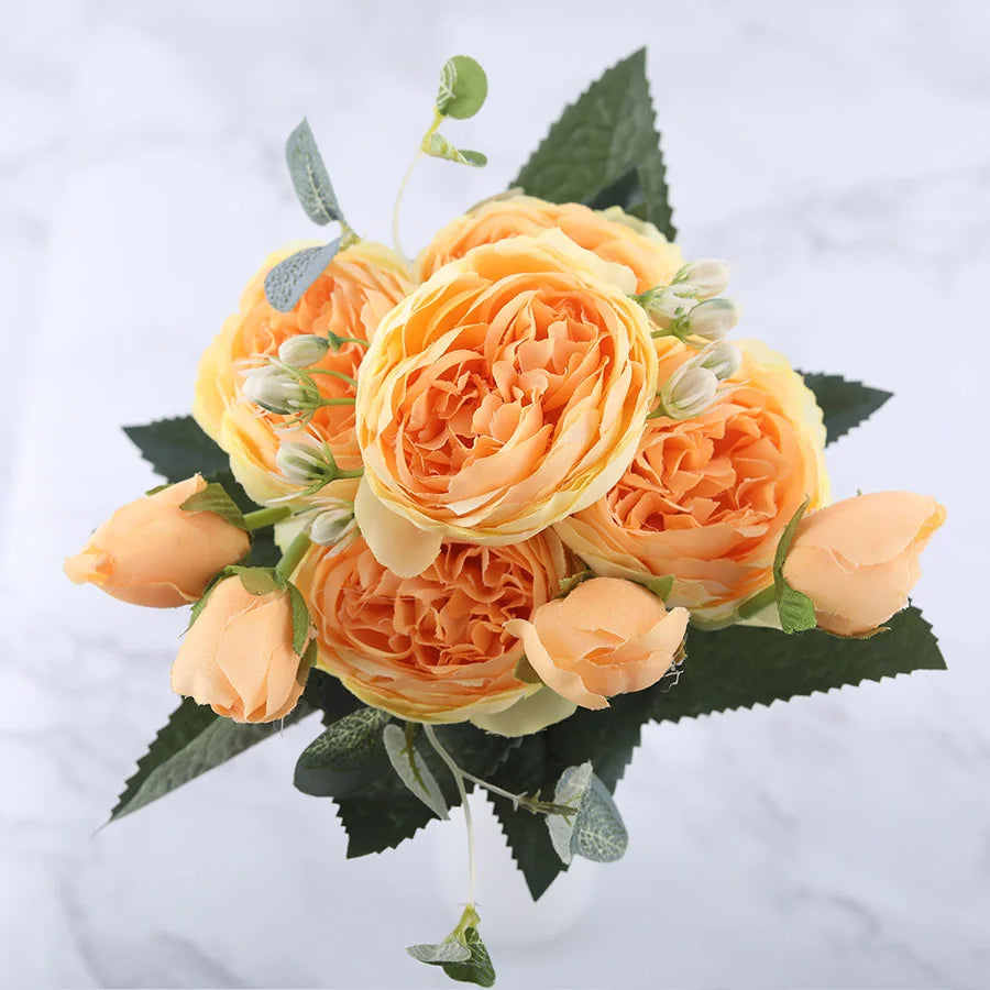 bouquet de fleurs artificielles de pivoines en soie pour décoration intérieure - vue 10 sur 18