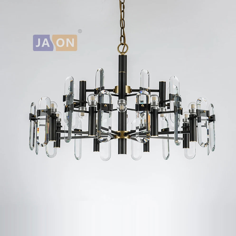 suspension en cristal doré et noir design moderne - vue 5 sur 6