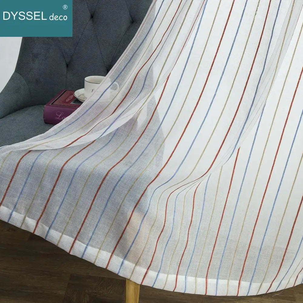 Voilage rayé style européen pour salon chambre - vue 5 sur 7