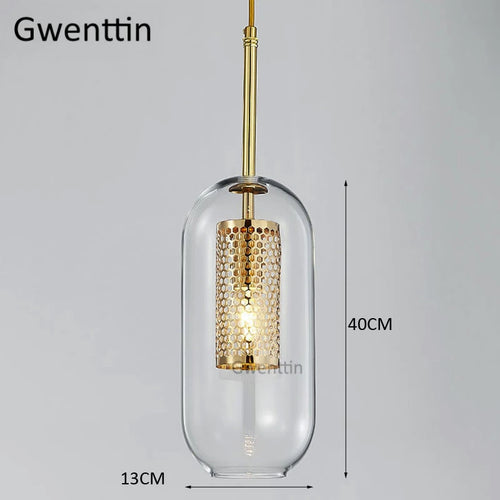 suspension en verre doré style nordique à led moderne - vue 5 sur 7