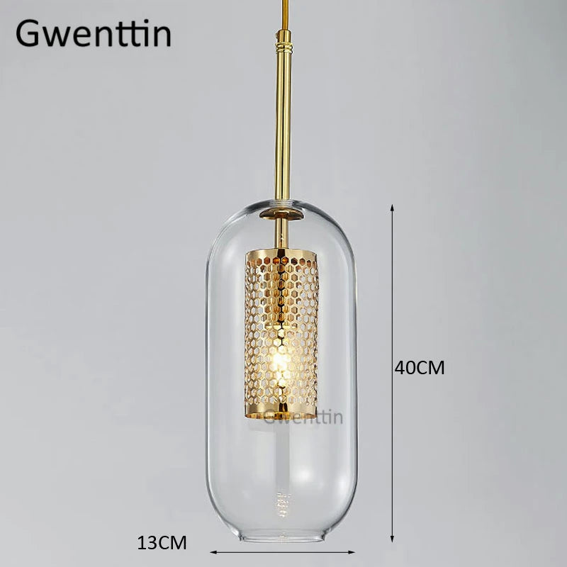 suspension en verre doré style nordique à led moderne - vue 4 sur 7