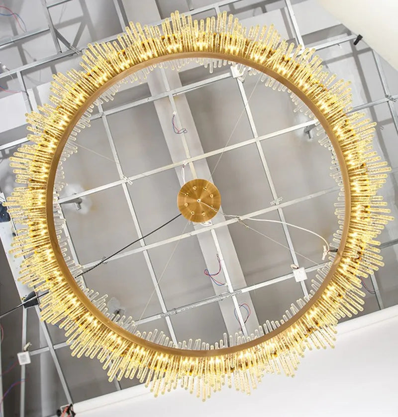 suspension moderne en cristal de luxe avec tiges en verre doré - vue 4 sur 6