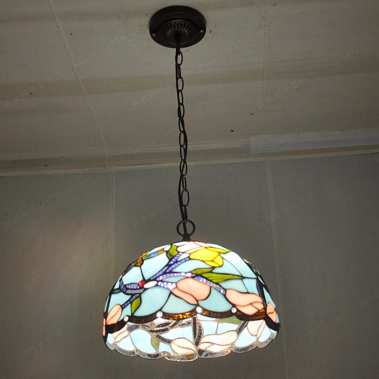 lustre libellule émaillé style tiffany éclairage vintage élégant - vue 6 sur 6