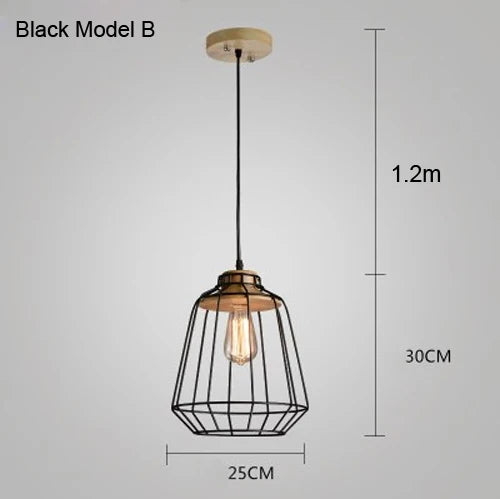 suspension vintage en fer et bois pour éclairage intérieur - vue 7 sur 9
