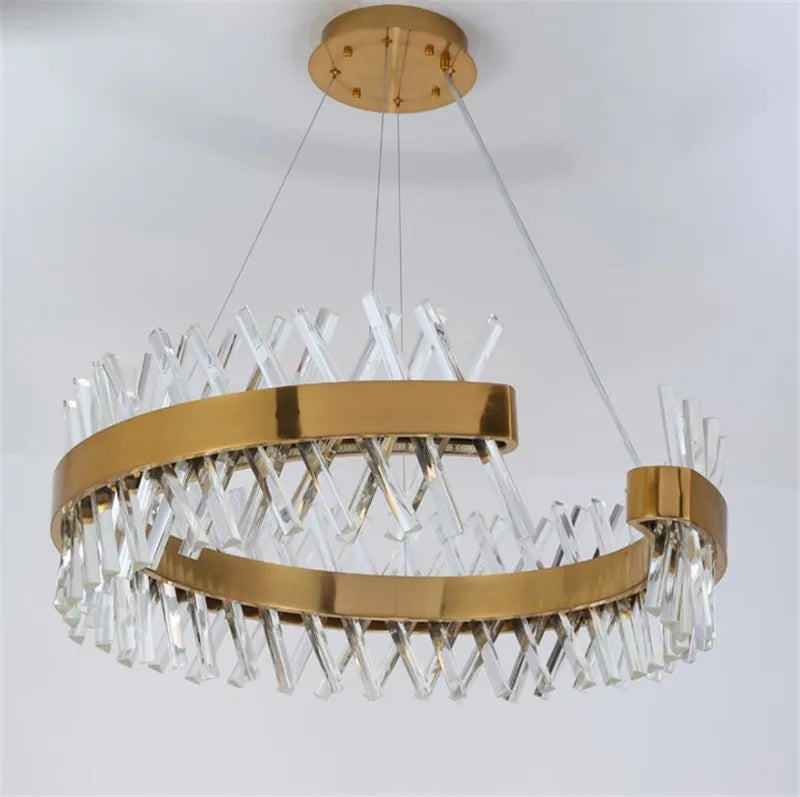 lustre moderne en cristal doré éclairage led design élégant - vue 3 sur 6