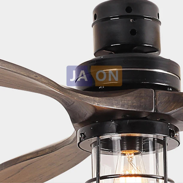 plafonnier industriel en fer et bois avec lumière led - vue 6 sur 6