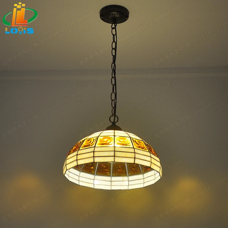 lustre en brique style européen lampes en verre tiffany antique simple - vue 5 sur 6
