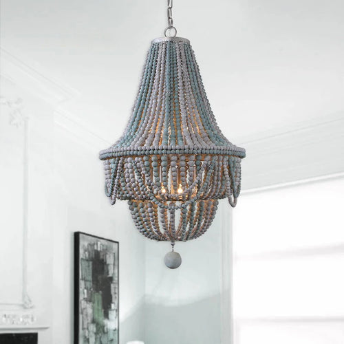 lustre à perles en bois pour décoration intérieure élégante - vue 4 sur 8