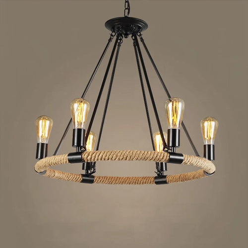 gzmj suspension lumineuse industrielle vintage en chanvre - vue 2 sur 9