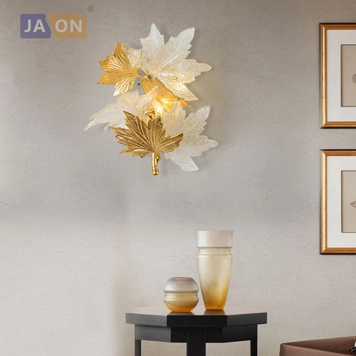 lampe led g4 moderne en cuivre et verre avec feuilles d'érable - vue 4 sur 6
