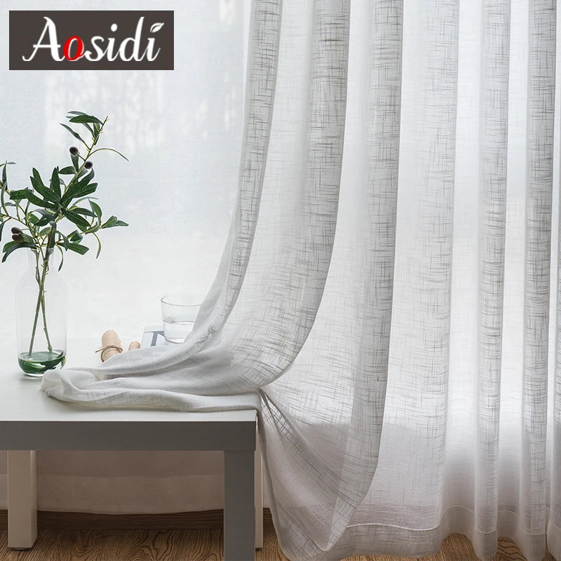 Voilage aspect lin rayures style moderne salon chambre - vue 1 sur 7