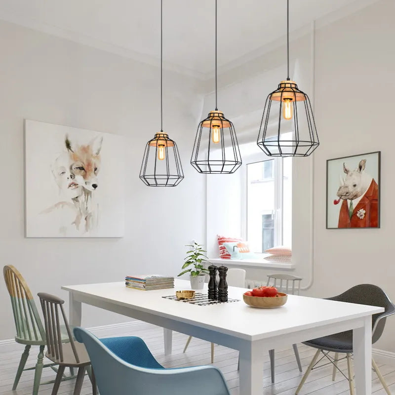 suspension vintage en fer avec cage led gzmj - vue 6 sur 8