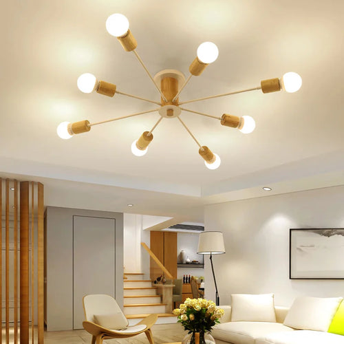 plafonnier moderne en bois massif lampe à led design créatif nordique - vue 6 sur 12