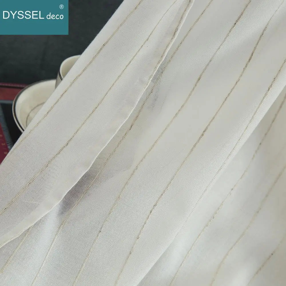 Rideau semi transparent rayures rétro style européen intérieur - vue 6 sur 8
