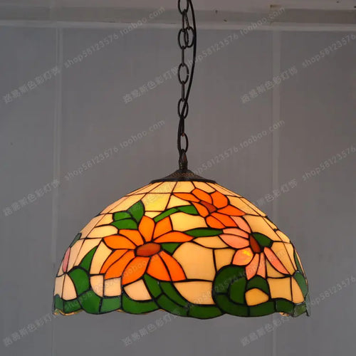 lustre en verre tournesol style américain éclairage campagne intérieur - vue 3 sur 5