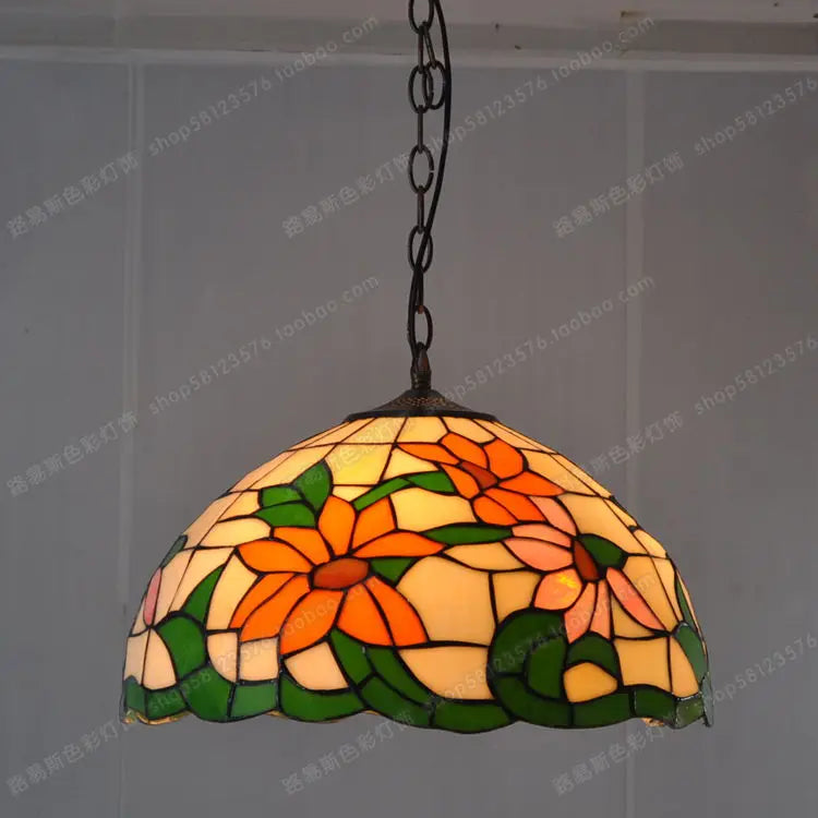 lustre en verre tournesol style américain éclairage campagne intérieur - vue 3 sur 5