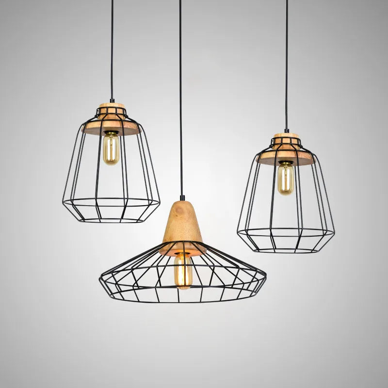 suspension vintage en fer avec cage led gzmj - vue 2 sur 8