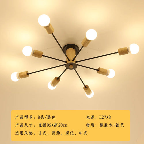 plafonnier moderne en bois massif lampe à led design créatif nordique - vue 11 sur 12