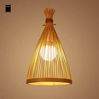 Bambou osier rotin Cage Suspension Luminaire asiatique chinois créatif Style japonais lampe Suspension Luminaire Sushi Restaurant
