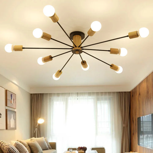 plafonnier moderne en bois massif lampe à led design créatif nordique - vue 3 sur 12