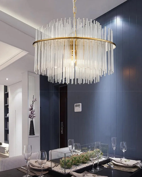 lustre en cristal design nordique tige en verre métal doré - vue 7 sur 6