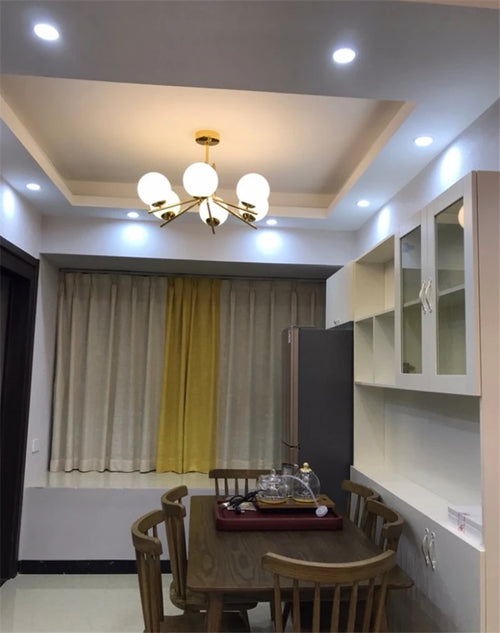 lustre moderne à led avec abat-jour en métal doré - vue 7 sur 6