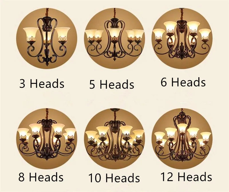 lustre en métal vintage style européen rétro pour éclairage intérieur - vue 3 sur 11