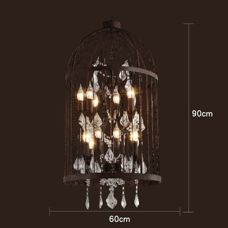 Vintage cage à oiseaux en cristal noir lustre éclairage américain rétro industriel fer Art Restaurant Bar magasin de vêtements Luminaria - vue 11 sur 11
