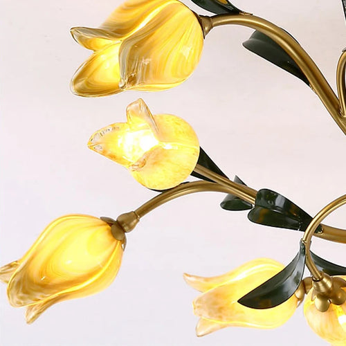 plafonnier LED en forme de fleur en verre et fer - vue 5 sur 8