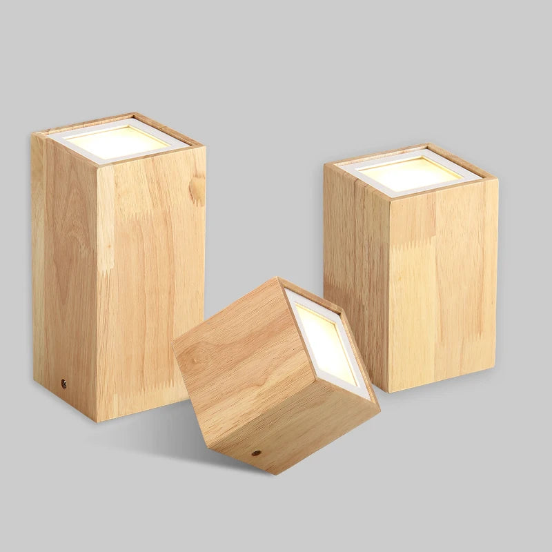 plafonnier moderne à leds design bois rond carré décoration intérieure - vue 4 sur 12