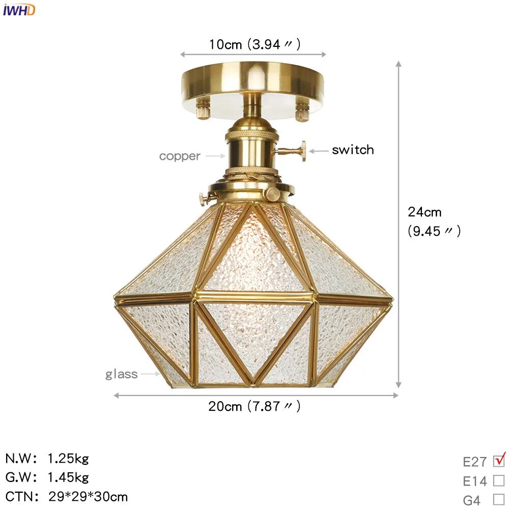 plafonnier nordique style cuivre avec abat-jour en verre - vue 13 sur 15