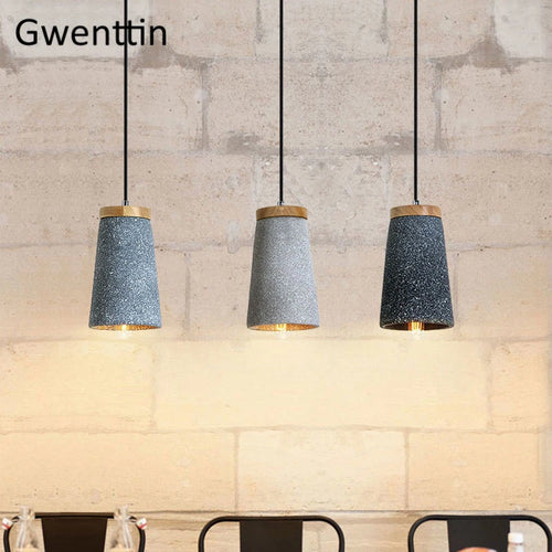 suspension en ciment vintage et bois moderne à LED - vue 5 sur 9