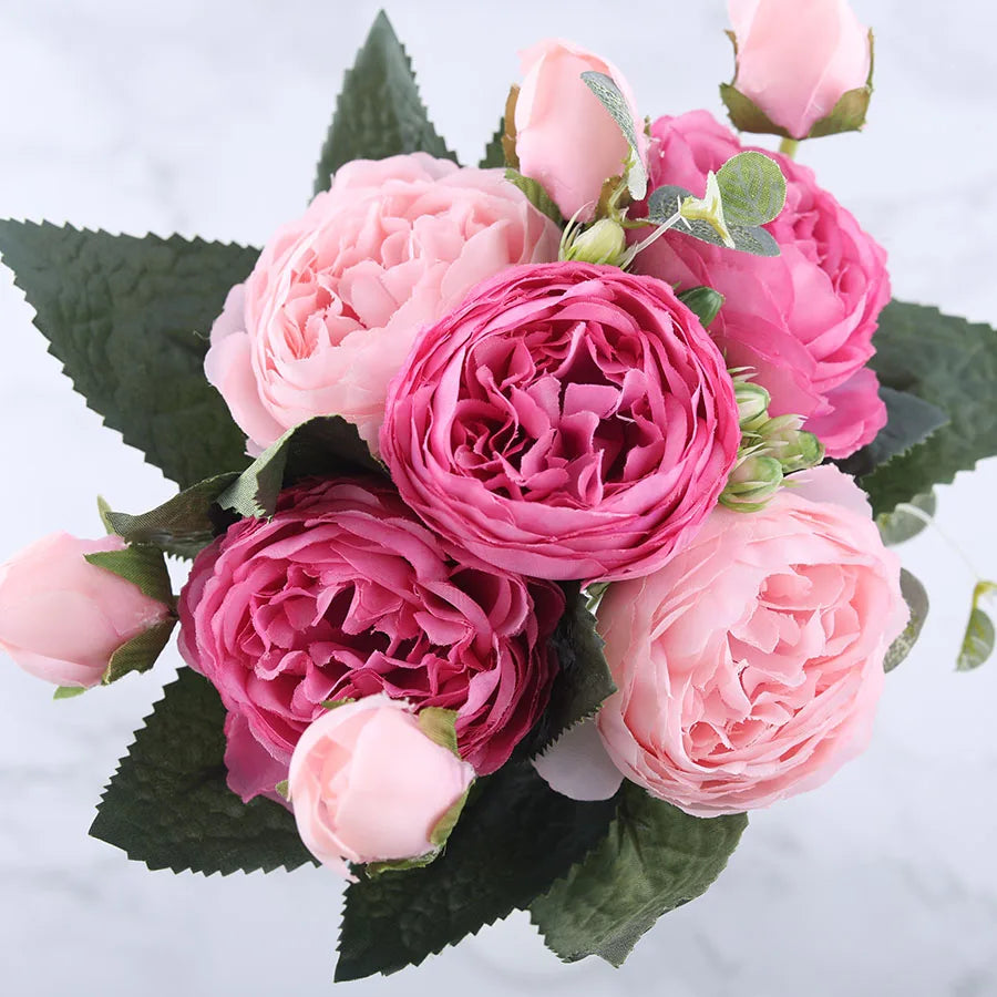 bouquet de fleurs artificielles de pivoines en soie pour décoration intérieure - vue 4 sur 18
