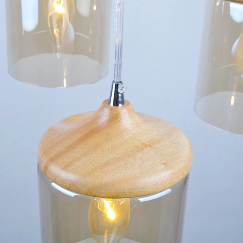 gzmj abat-jour simple en verre bois luminaire suspendu - vue 5 sur 8
