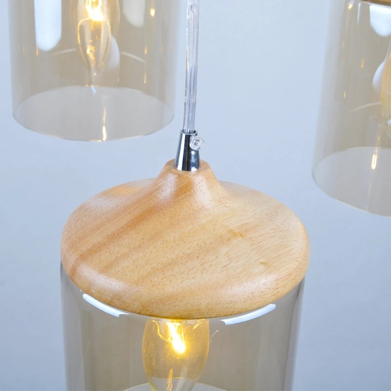 gzmj abat-jour simple en verre bois luminaire suspendu - vue 5 sur 8