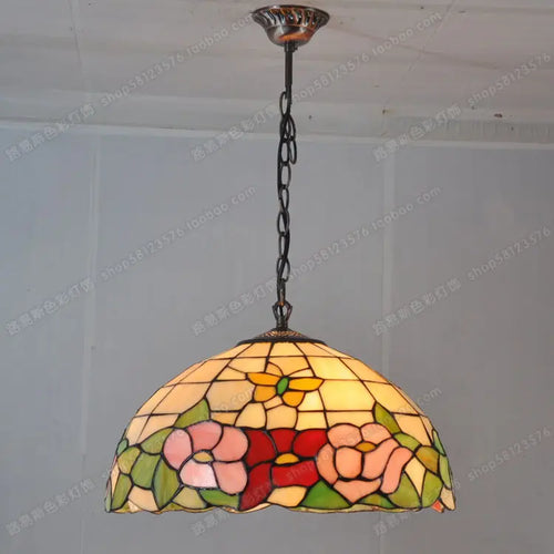 lustre en verre tiffany style européen avec papillon et fleur - vue 2 sur 4