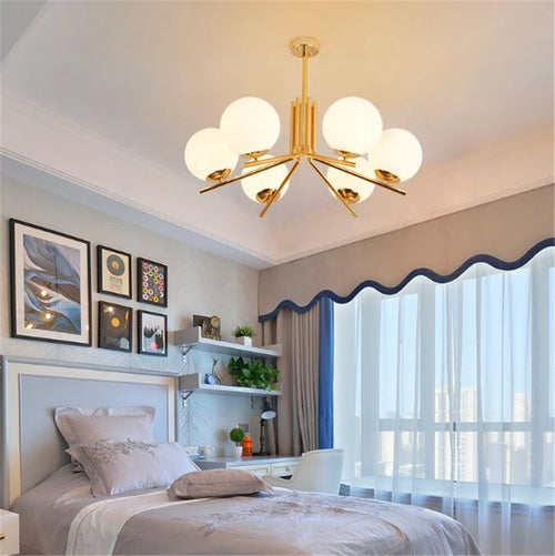 lustre moderne à led avec abat-jour en métal doré - vue 3 sur 6