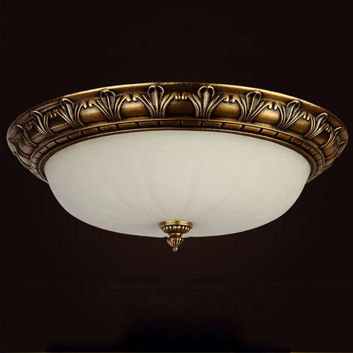 plafonnier en cuivre abat-jour rond en verre vintage - vue 4 sur 6