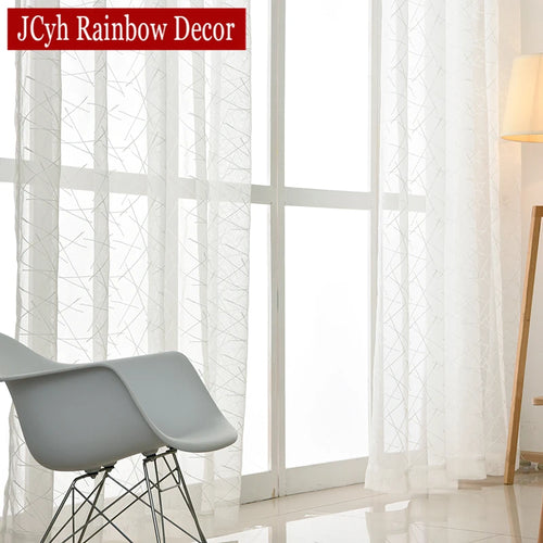 Voilage tulle brodé rayé style moderne salon chambre - vue 4 sur 7