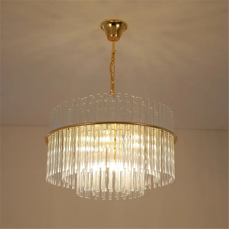lustre en cristal moderne avec tige en verre transparent élégant et chic - vue 5 sur 6