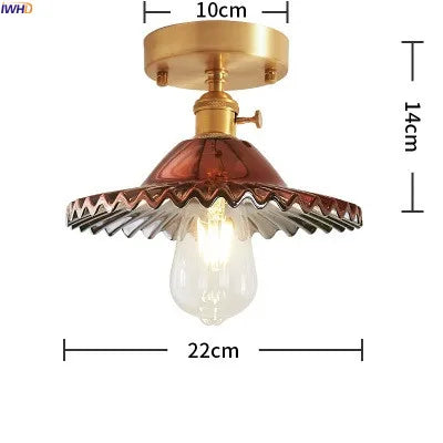 plafonnier led iwhd verre cuivre style nordique vintage edison - vue 16 sur 19