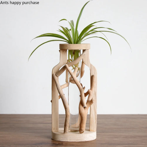 vase en bois massif fait main pour fleurs et décoration créative - vue 4 sur 14