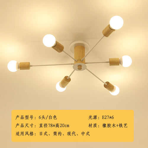 plafonnier moderne en bois massif lampe à led design créatif nordique - vue 12 sur 12