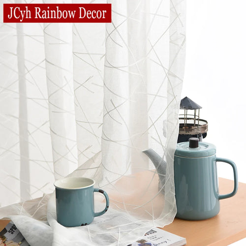 Voilage tulle brodé rayé style moderne salon chambre - vue 5 sur 7